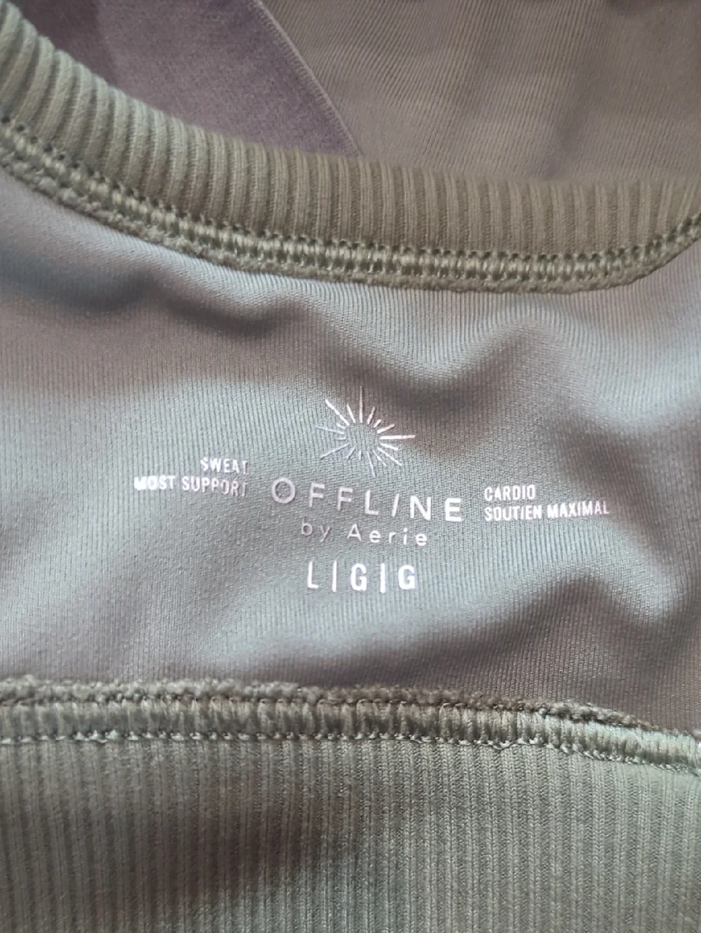 OFFLINE By Aerie. Ribbed Scoop Sports Bra In Olive. Size Large. - Picture 5 of 8